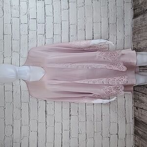 Victoria's Secret Dream Angels Satin Open Kimono Robe/Cross Back Slip Baby Pink